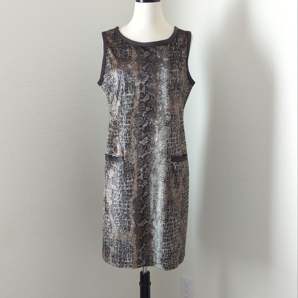 Rozae Nichols Womens Dress Large Snake Reptile Python‎ Shift Leather Trim Classy